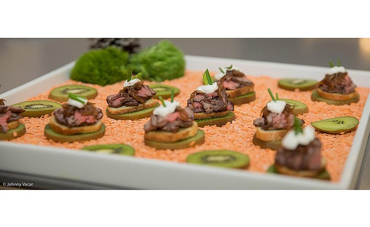 Close-up with delicious hors d’oeuvre served during the party.